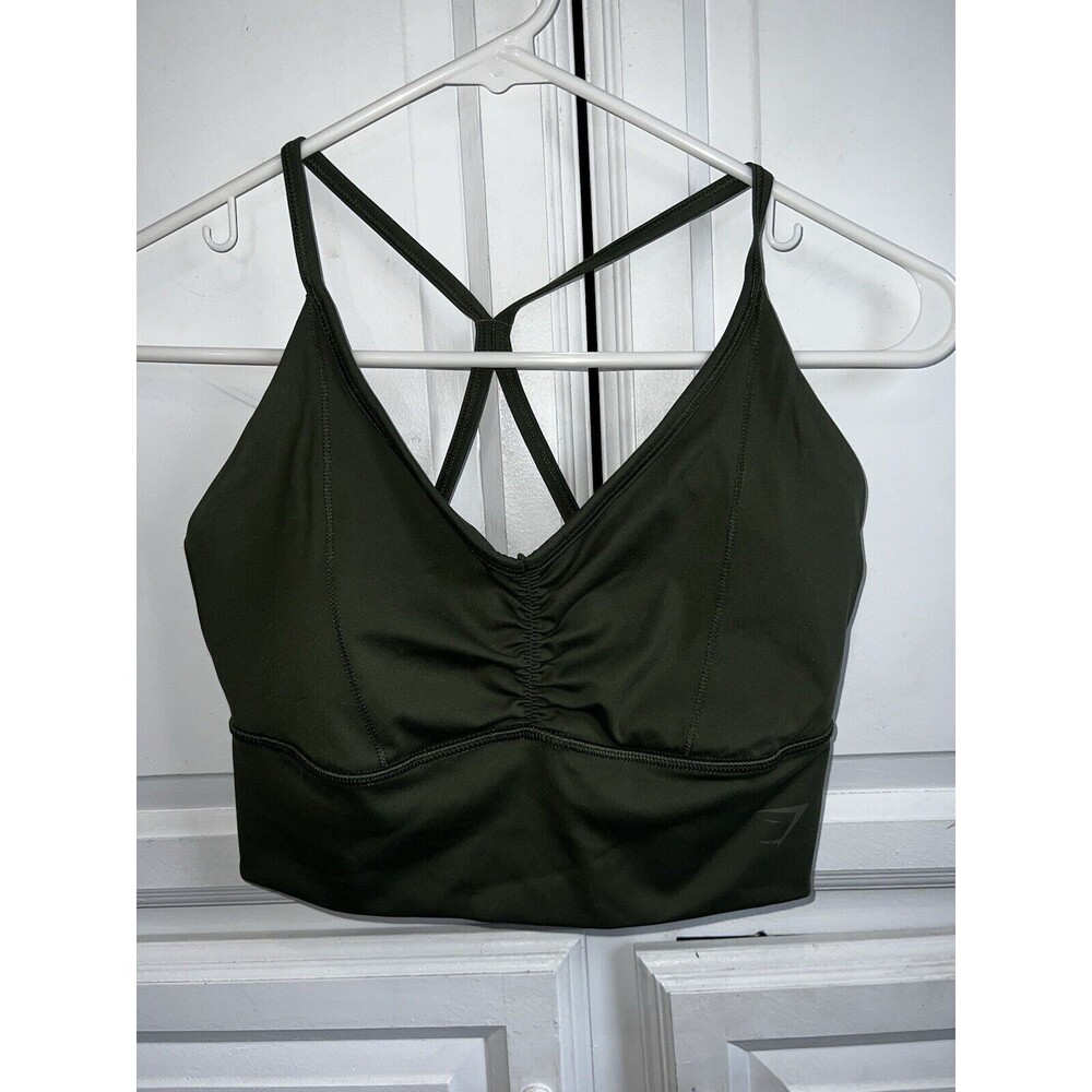 Gymshark Elevate Longline Sport Bra Olive Green Ruched Womens Size Small